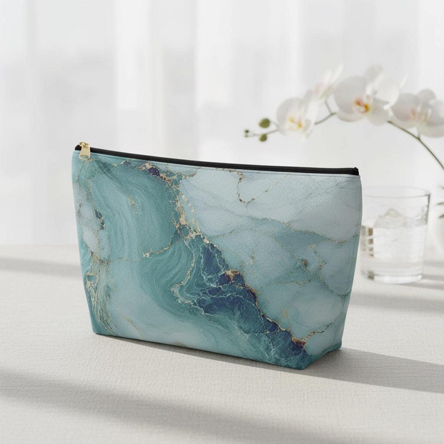 Marble Sky Accessory Pouch, Travel Cosmetic Bag with Gold Zipper