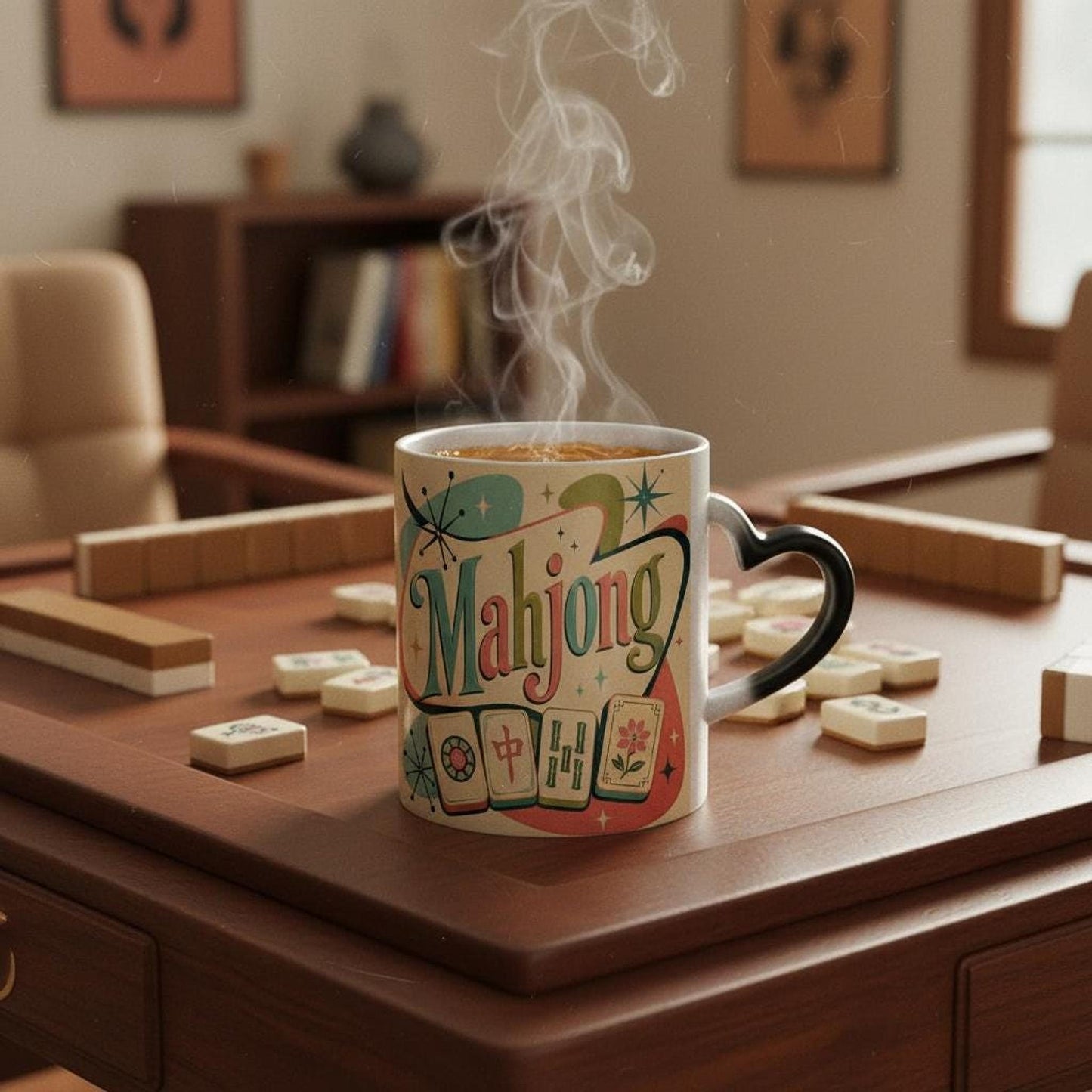 Mahjong Coffee Cup, Retro Color-Changing Ceramic Mug for Hot Beverages