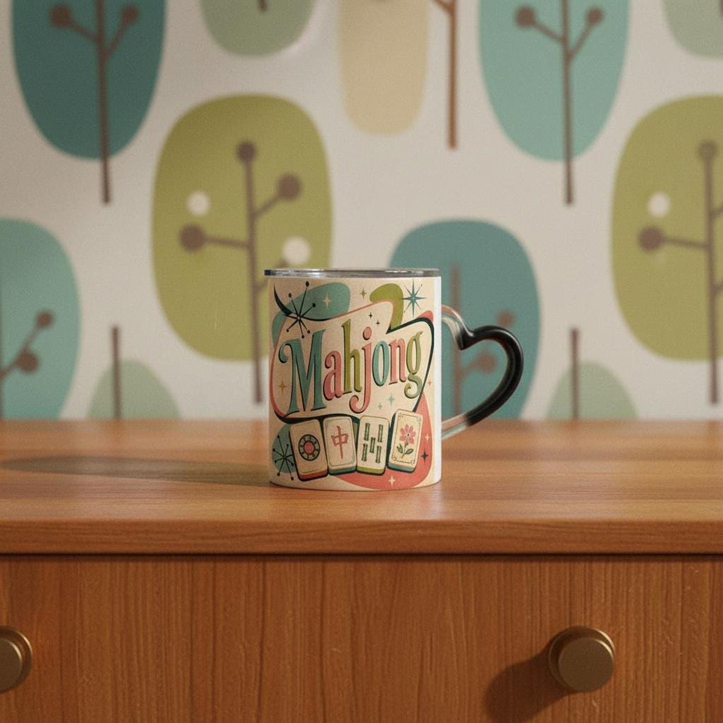 Mahjong Coffee Cup, Retro Color-Changing Ceramic Mug for Hot Beverages