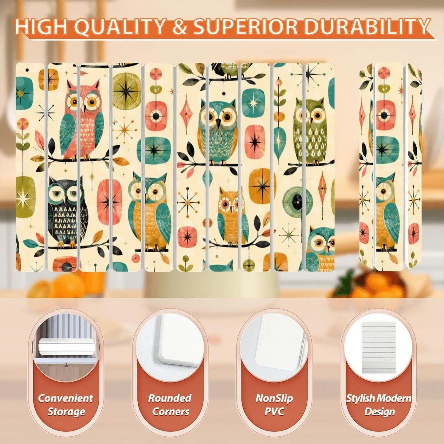 Owl Dish Drying Mat, Retro Diatomaceous Earth Mat with UV-Printed Design