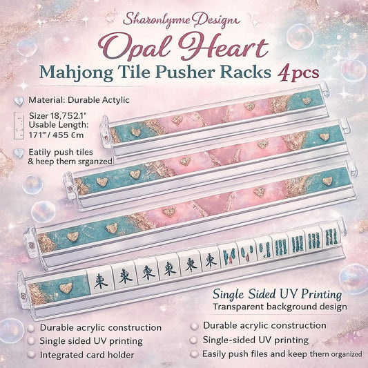 Mahjong Pusher Rack Set, Opal Heart Design with 4 Durable