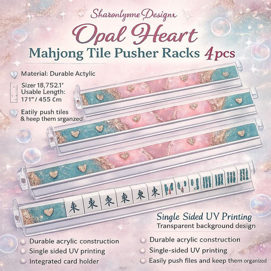 Mahjong Pusher Rack Set, Opal Heart Design with 4 Durable