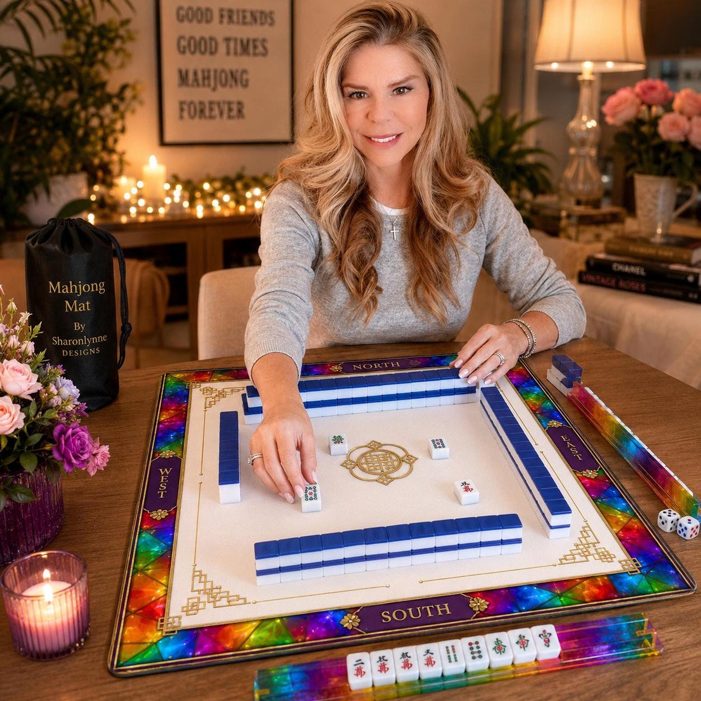 Mahjong Game Mat – Vibrant Non-Slip Playing Surface with Carry Bag