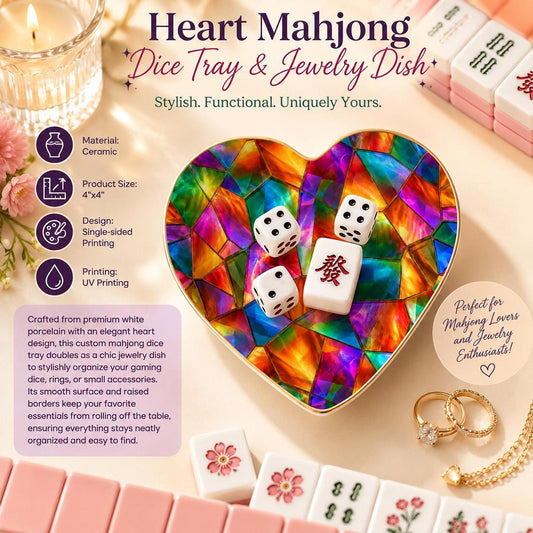Mahjong Dice Tray, Heart-Shaped Ceramic Dish with Prism Design