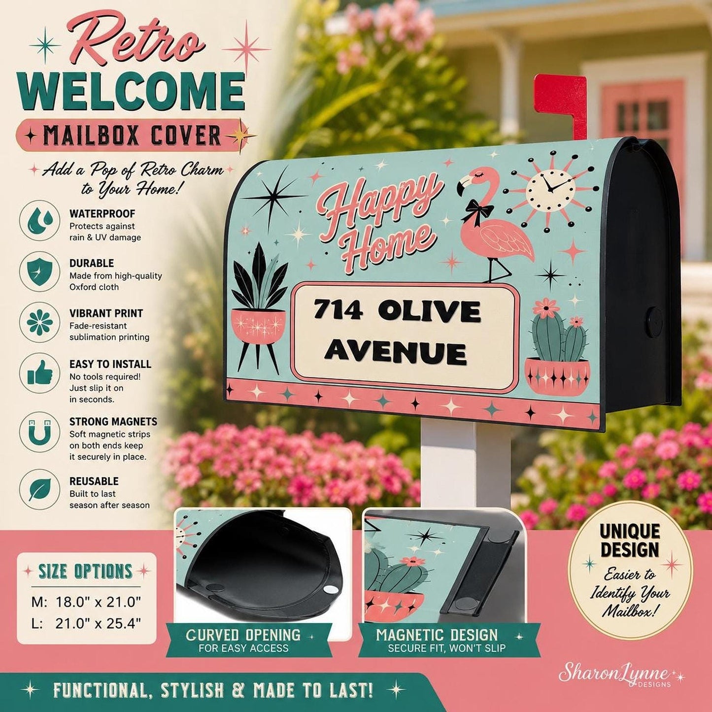 Custom Mailbox Cover with Retro Flamingo Design, Personalized Outdoor Decor