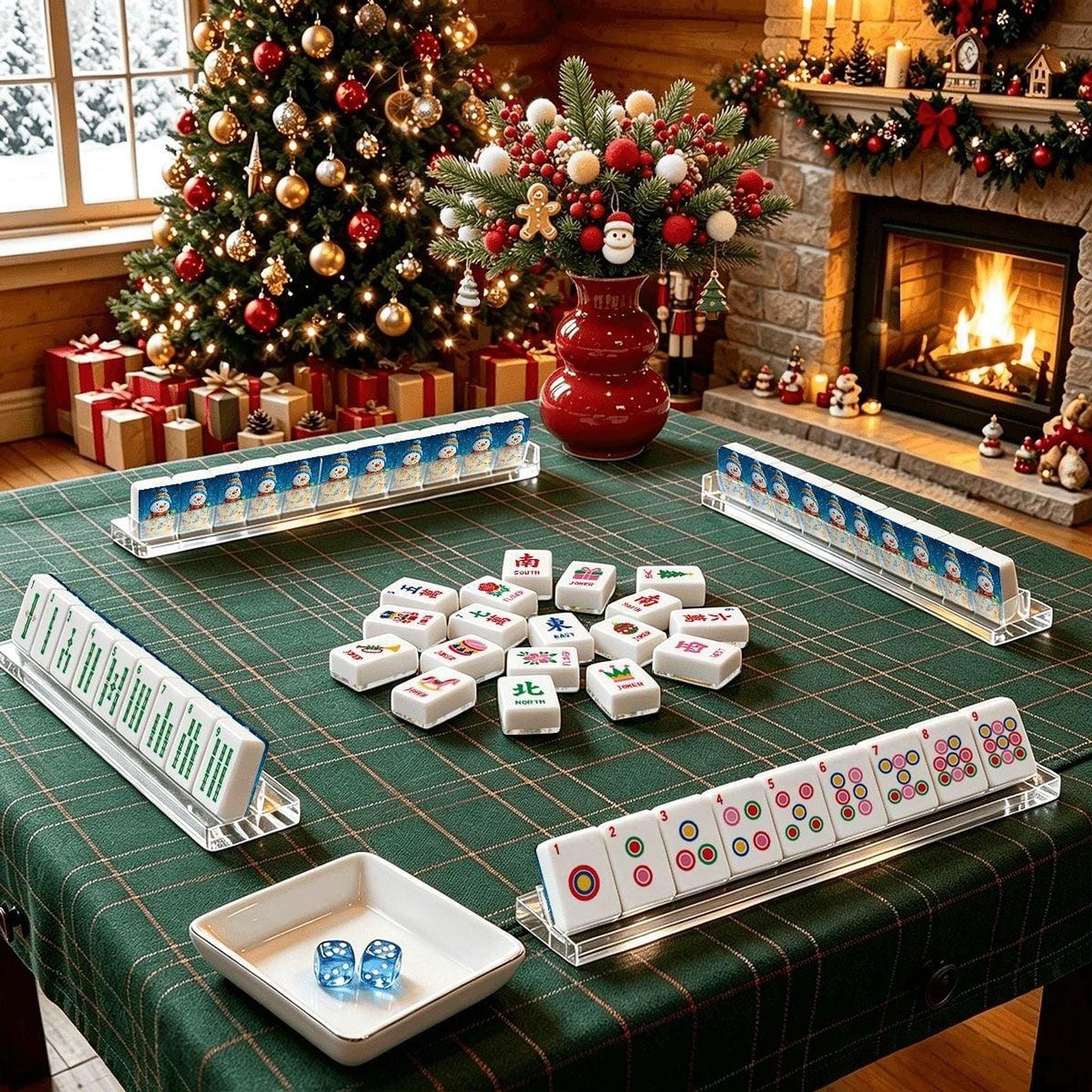 Snowman Christmas Mahjong Tiles Set | American Game with 160 Pieces