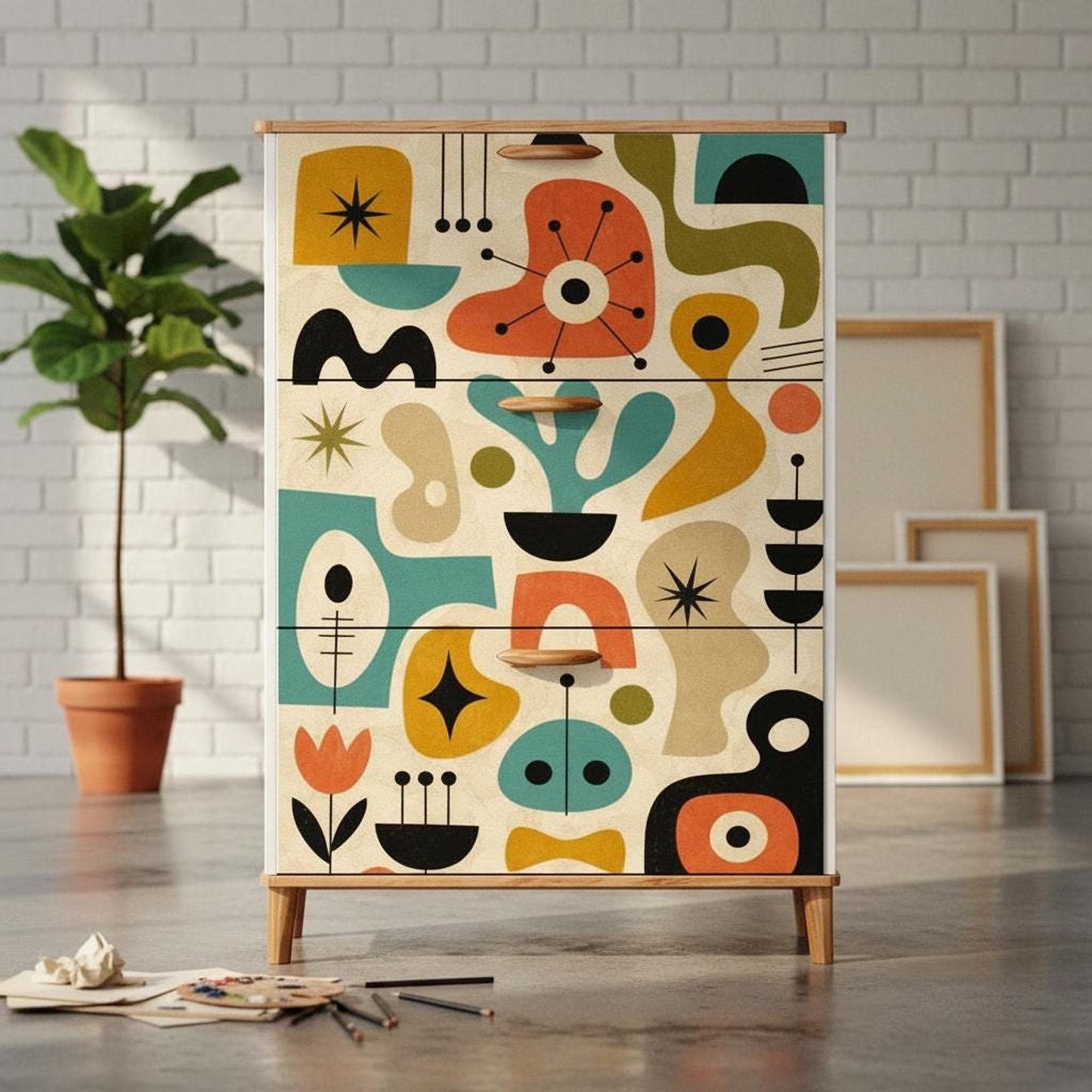 Shoe Storage Cabinet with Retro Design, Mid-Century Modern Entryway Organizer
