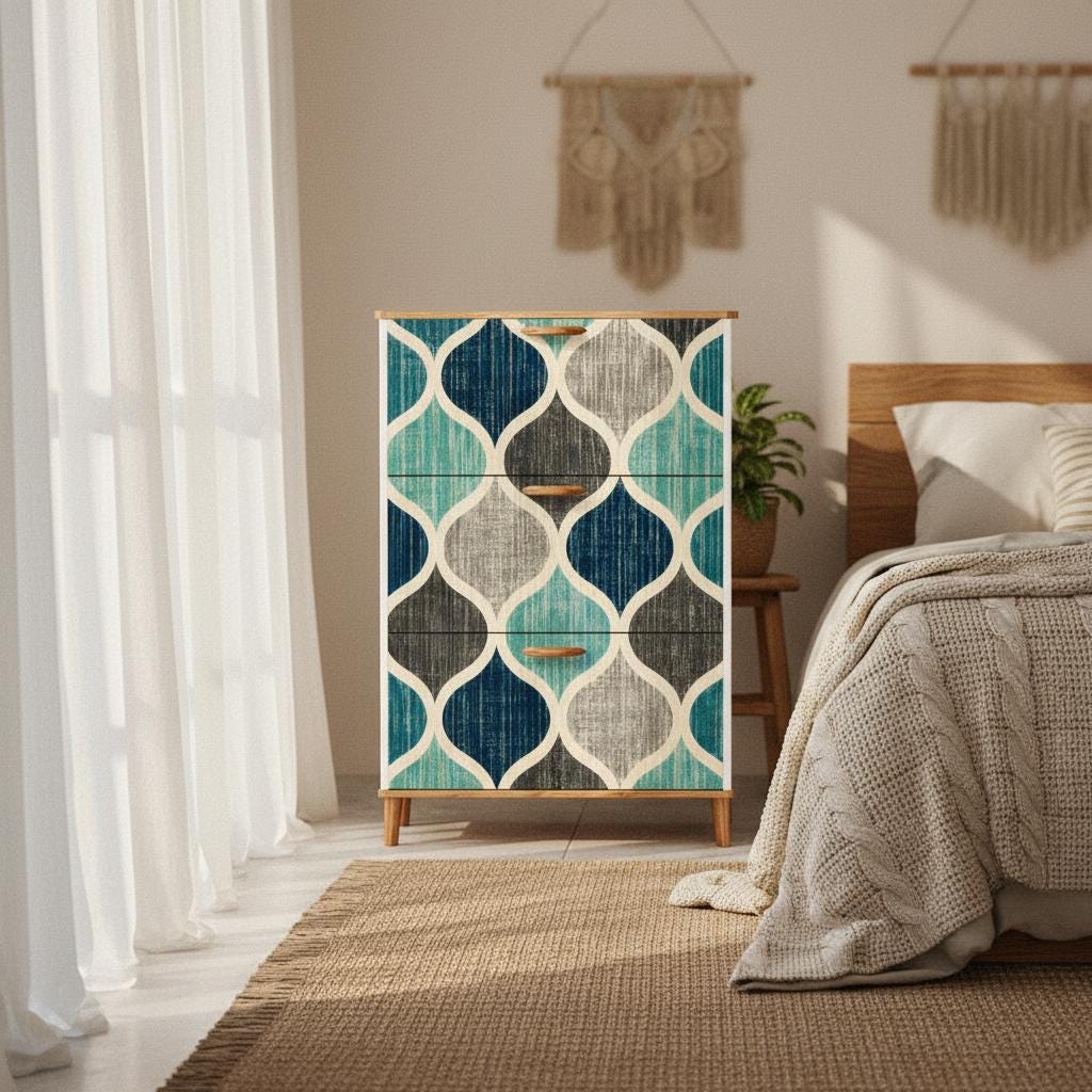Retro Chic Shoe Storage Mid-Century Cabinet with Colorful Mosaic Design and 3 Flip Drawers