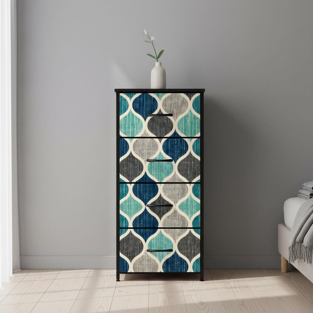 Ocean Mosaic Mid-Century Dresser with 4 Drawers, Compact Storage Solution