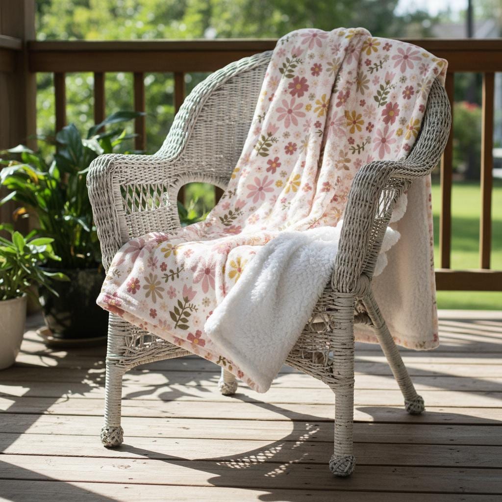 Floral Blanket – Cozy Sherpa Fleece Throw with Vintage Design