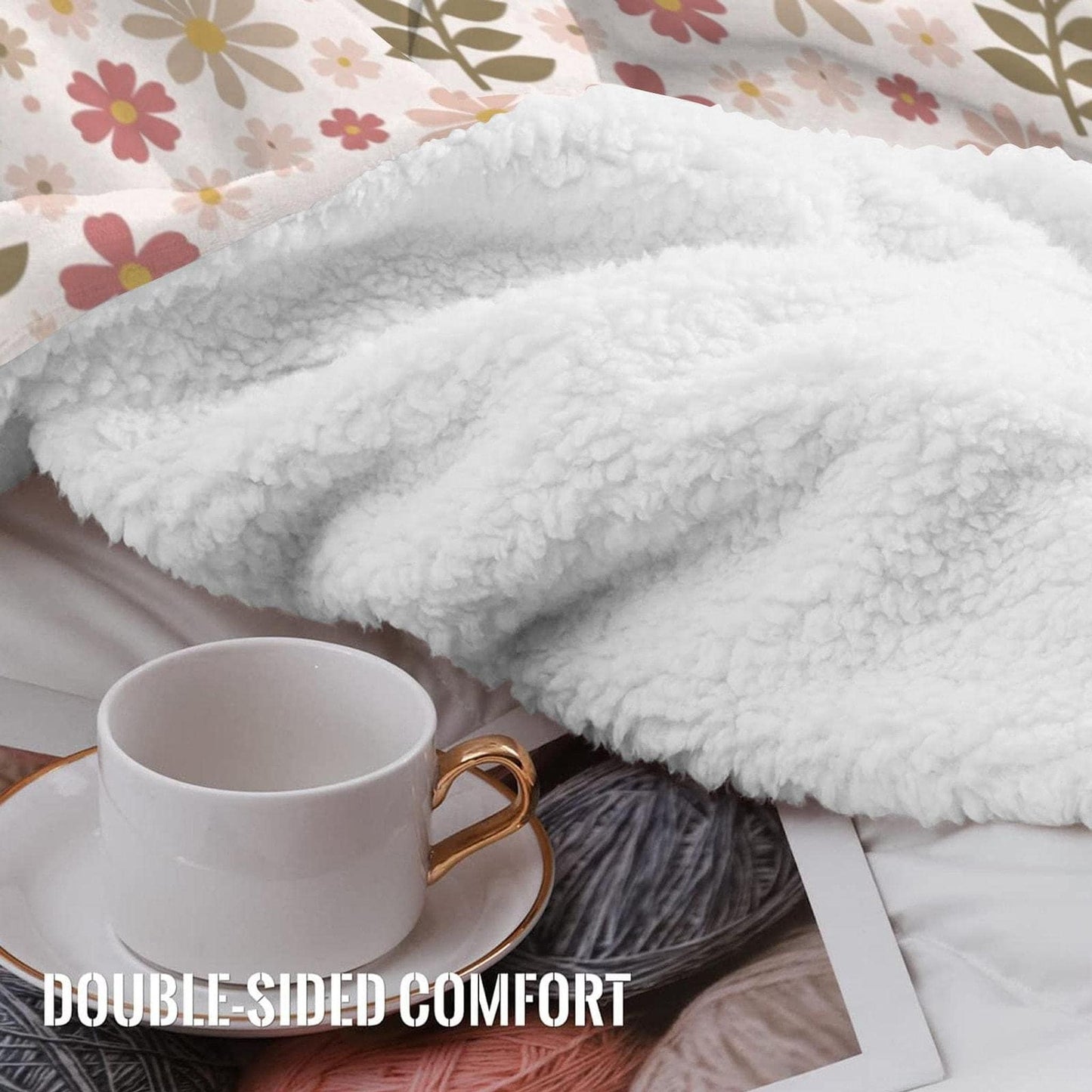 Floral Blanket – Cozy Sherpa Fleece Throw with Vintage Design