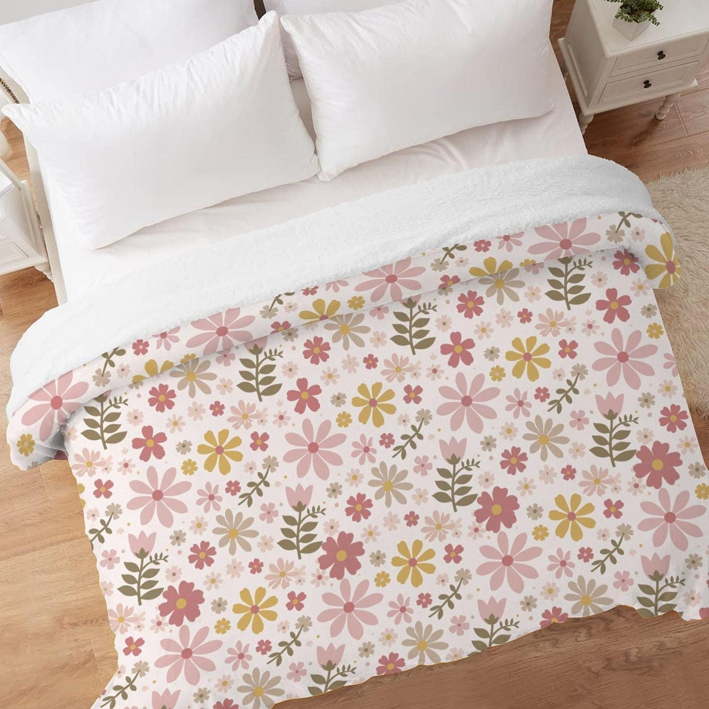 Floral Blanket – Cozy Sherpa Fleece Throw with Vintage Design