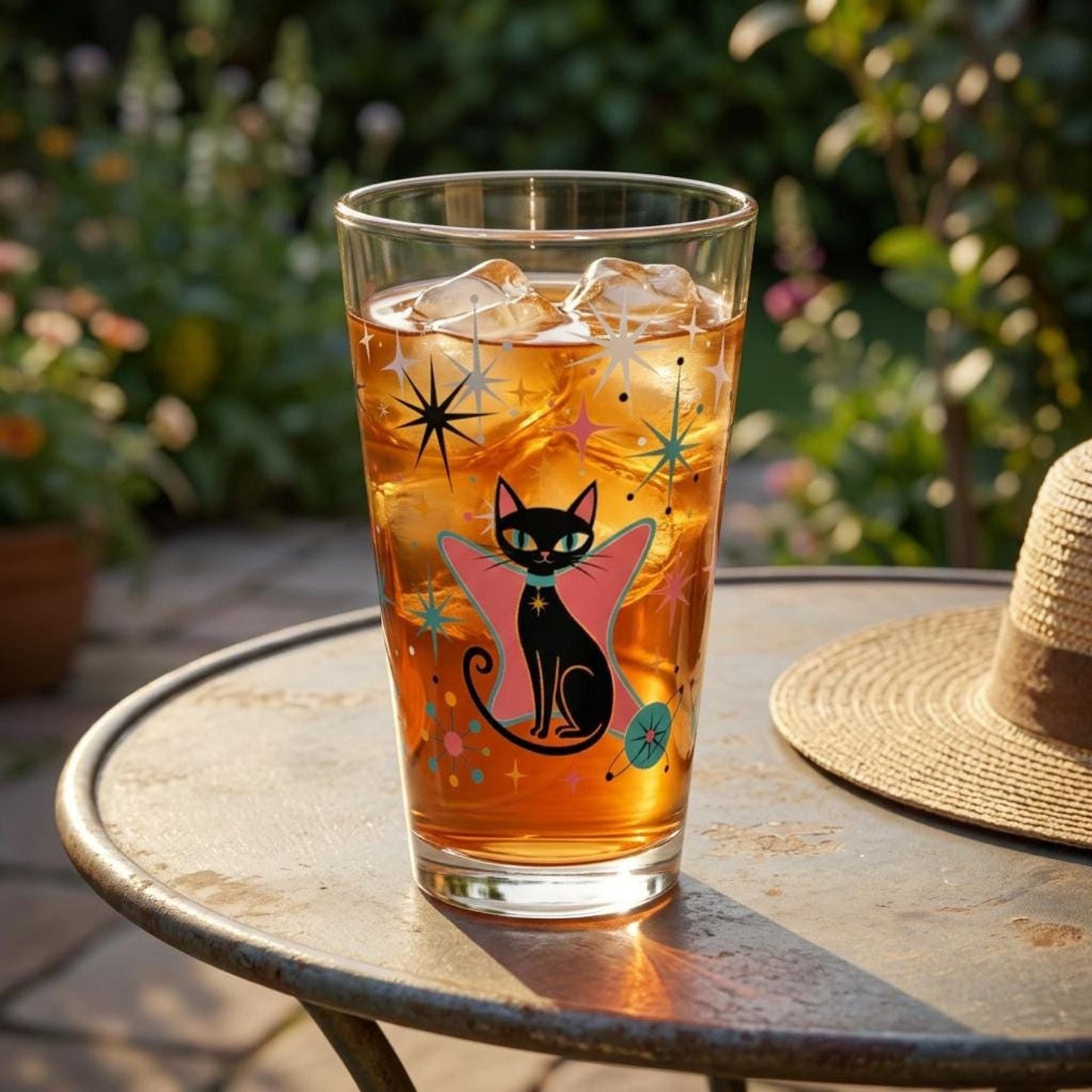 Retro Black Cat Mixing Glass, 16oz Mid Century Cocktail Drinkware