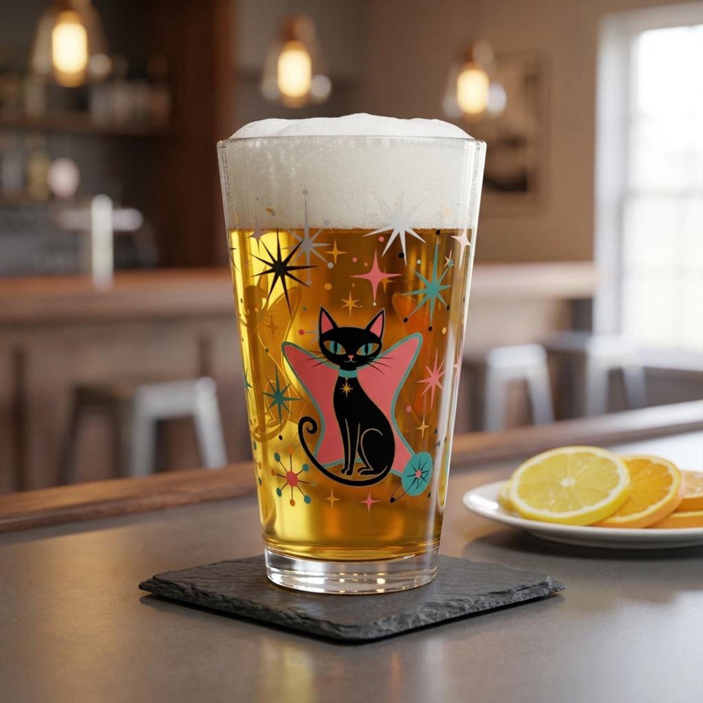 Retro Black Cat Mixing Glass, 16oz Mid Century Cocktail Drinkware