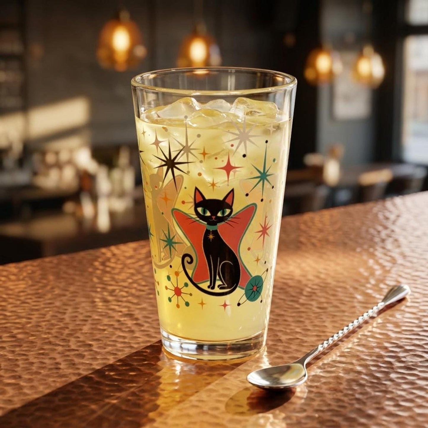 Retro Black Cat Mixing Glass, 16oz Mid Century Cocktail Drinkware