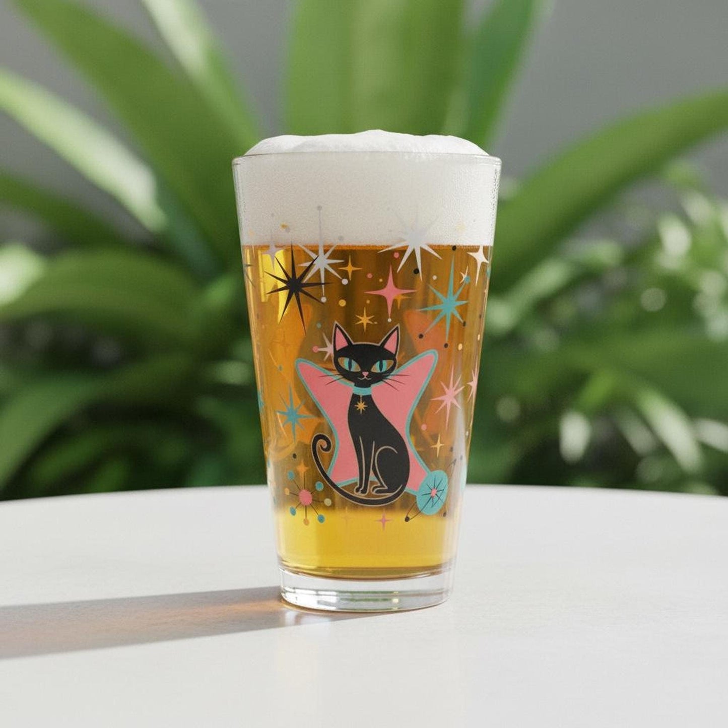 Retro Black Cat Mixing Glass, 16oz Mid Century Cocktail Drinkware