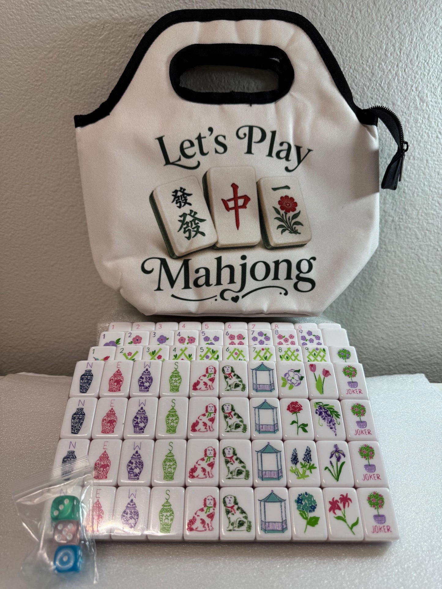 Floral Mahjong Set, 160-Piece American with Elegant Acrylic Tiles