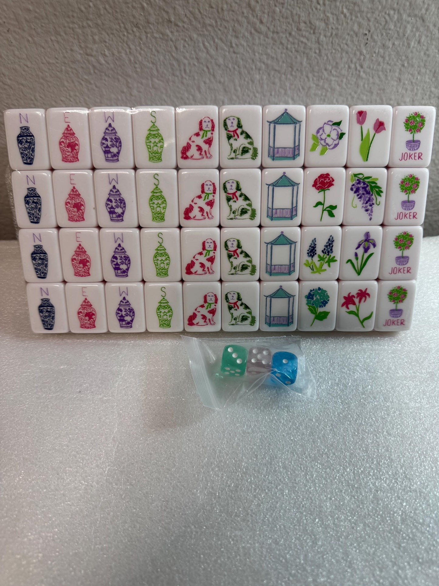 Floral Mahjong Set, 160-Piece American with Elegant Acrylic Tiles