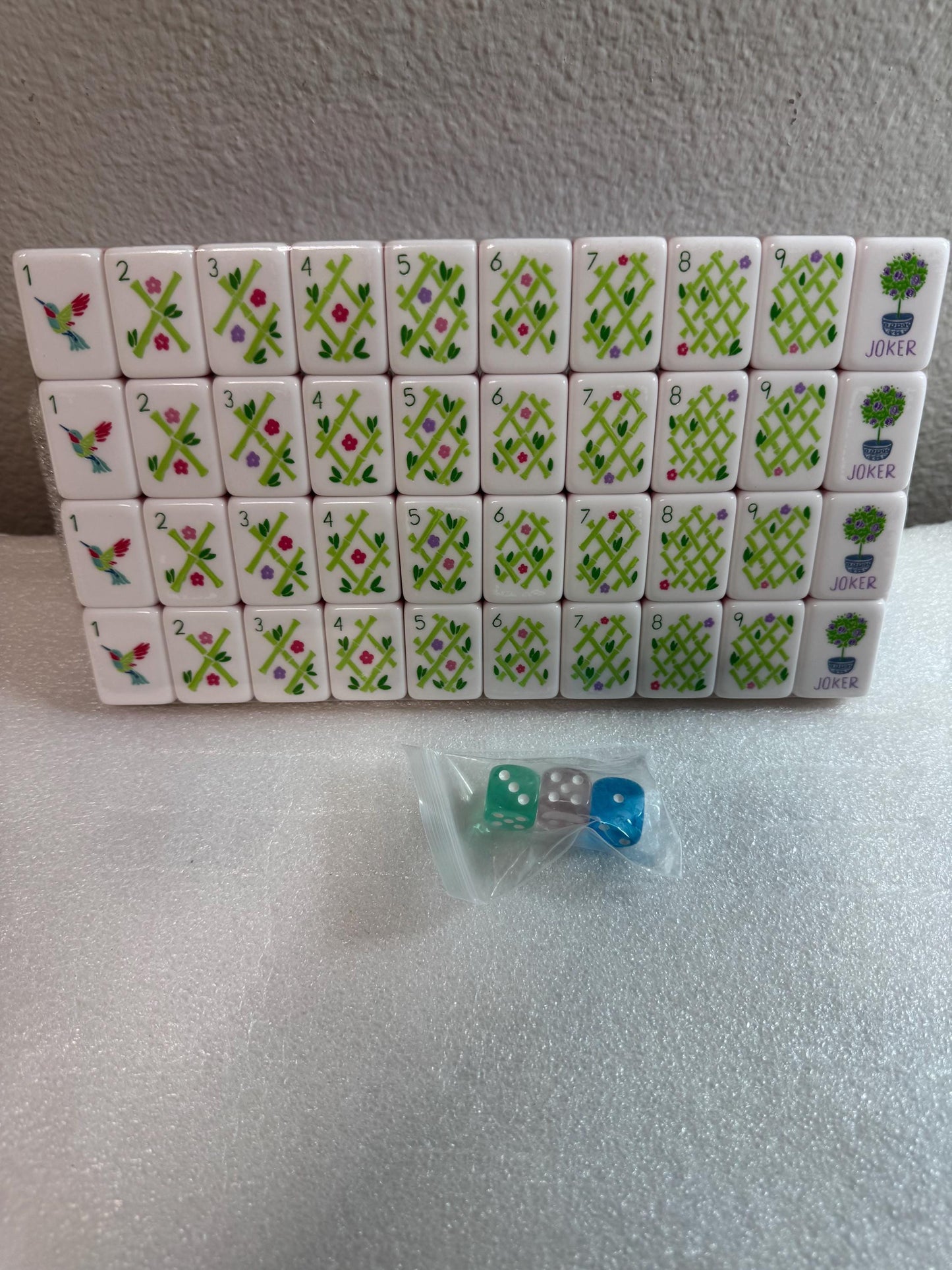 Floral Mahjong Set, 160-Piece American with Elegant Acrylic Tiles