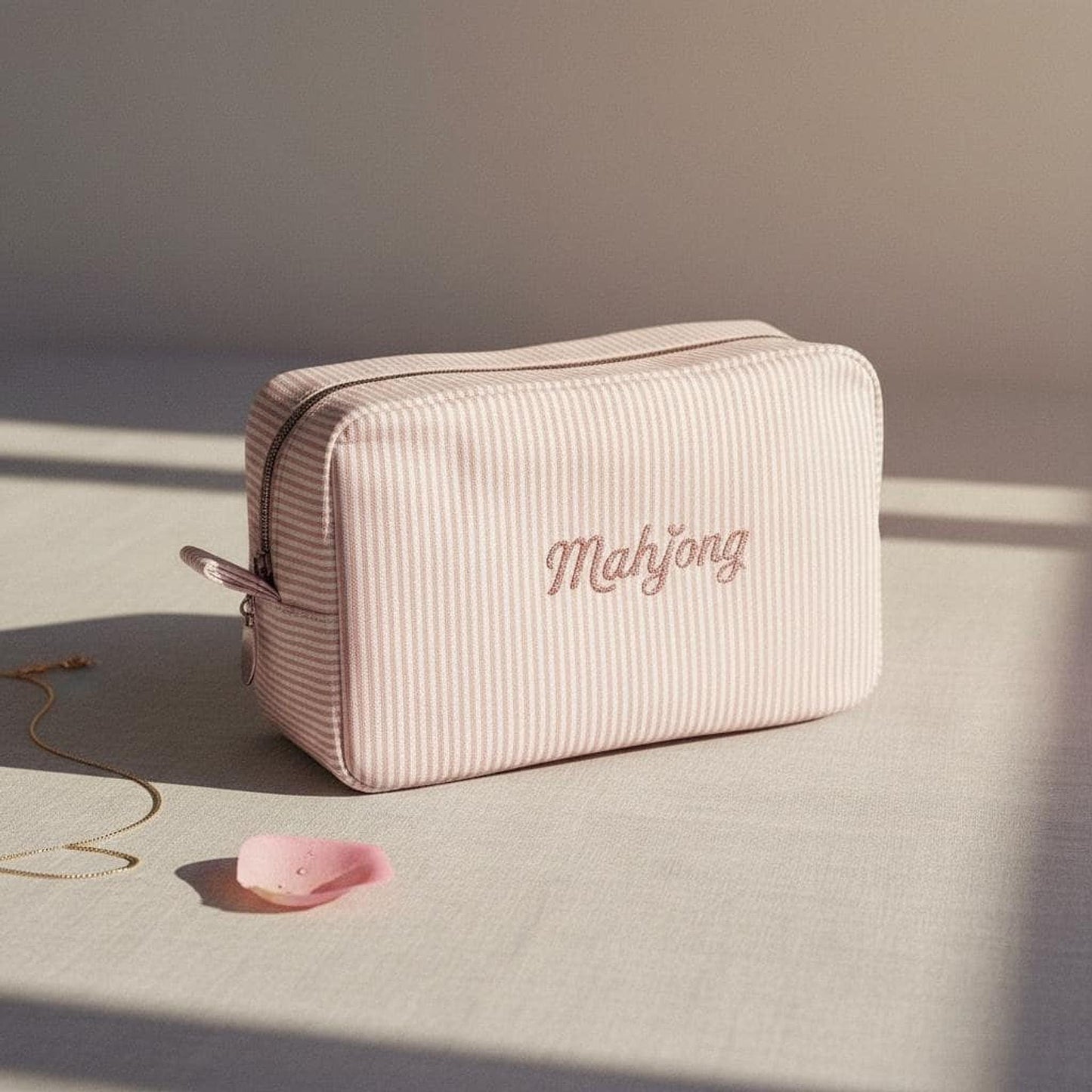 Embroidered Mahjong Bag, Stylish Cosmetic Organizer with Secure Zipper
