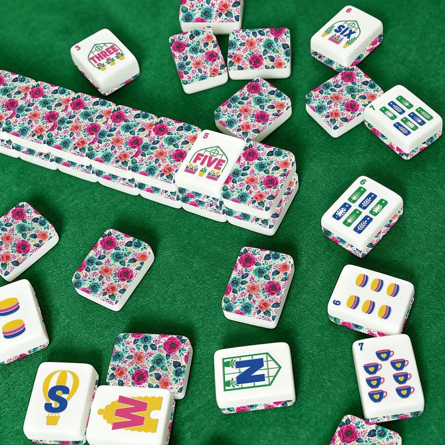 Floral Mahjong Set, 160-Piece Acrylic Tiles with Jokers