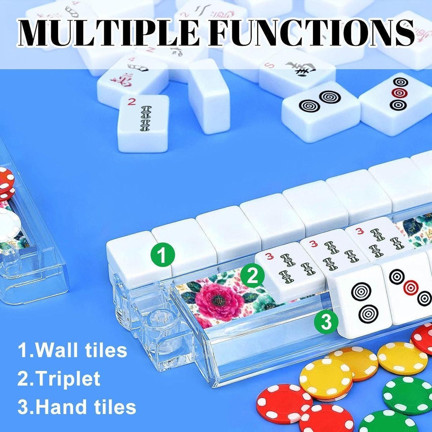 Mahjong Rack Set, Happy Bloom Floral Acrylic with Card Holders