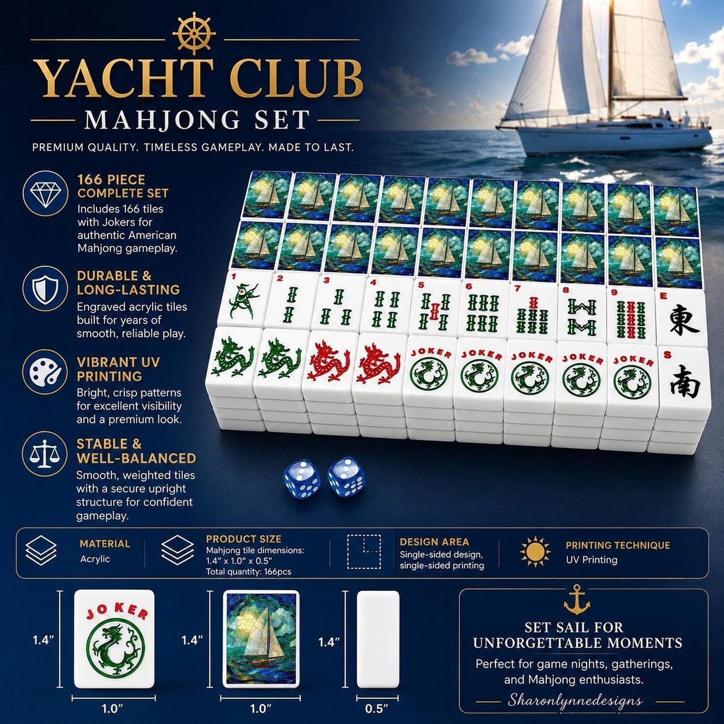 American Mahjong Sailboat Set with 166 Nautical Tiles and Ocean-Inspired Design
