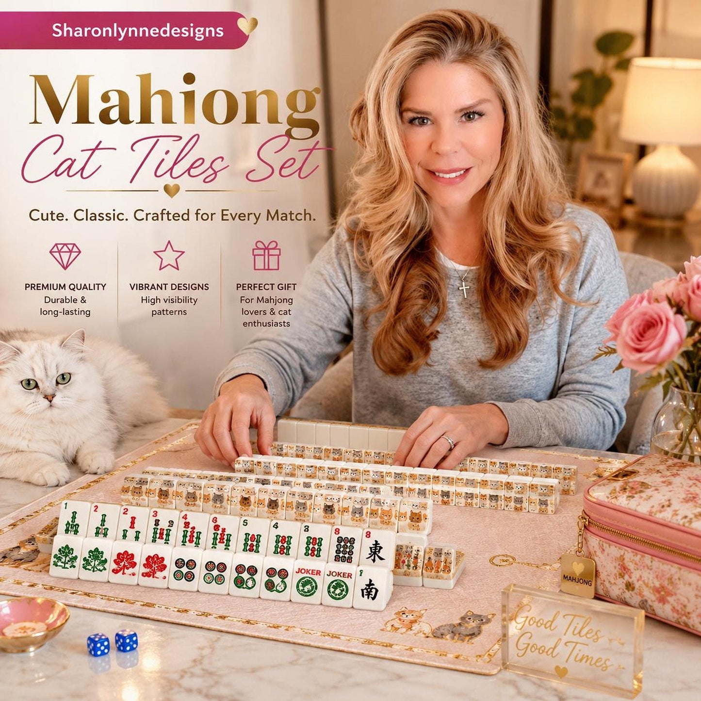 Mahjong Cat Tiles Set – 166-Piece American Game with Jokers