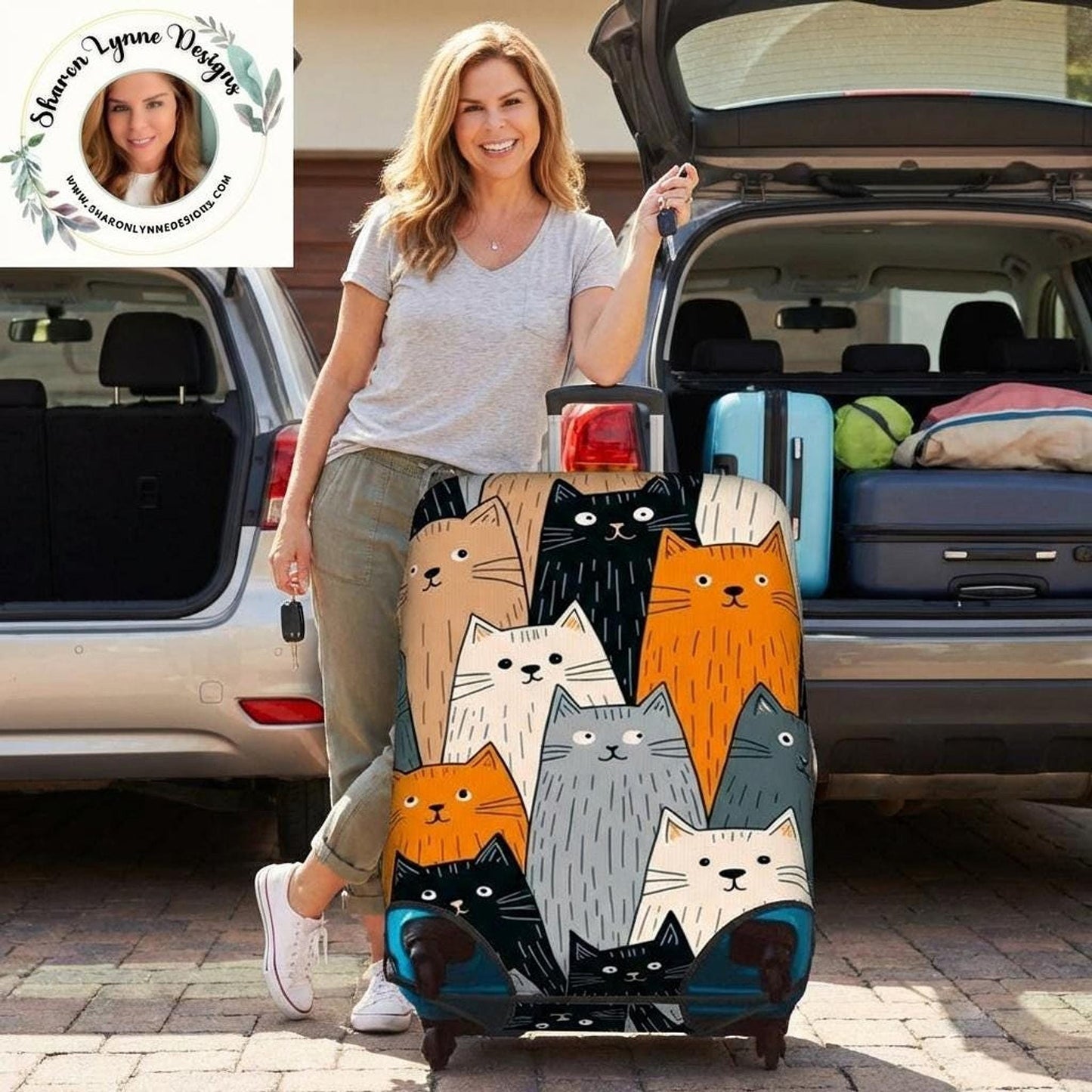 Cat Luggage Cover - Durable Suitcase Protector with Double-Sided Cat Design