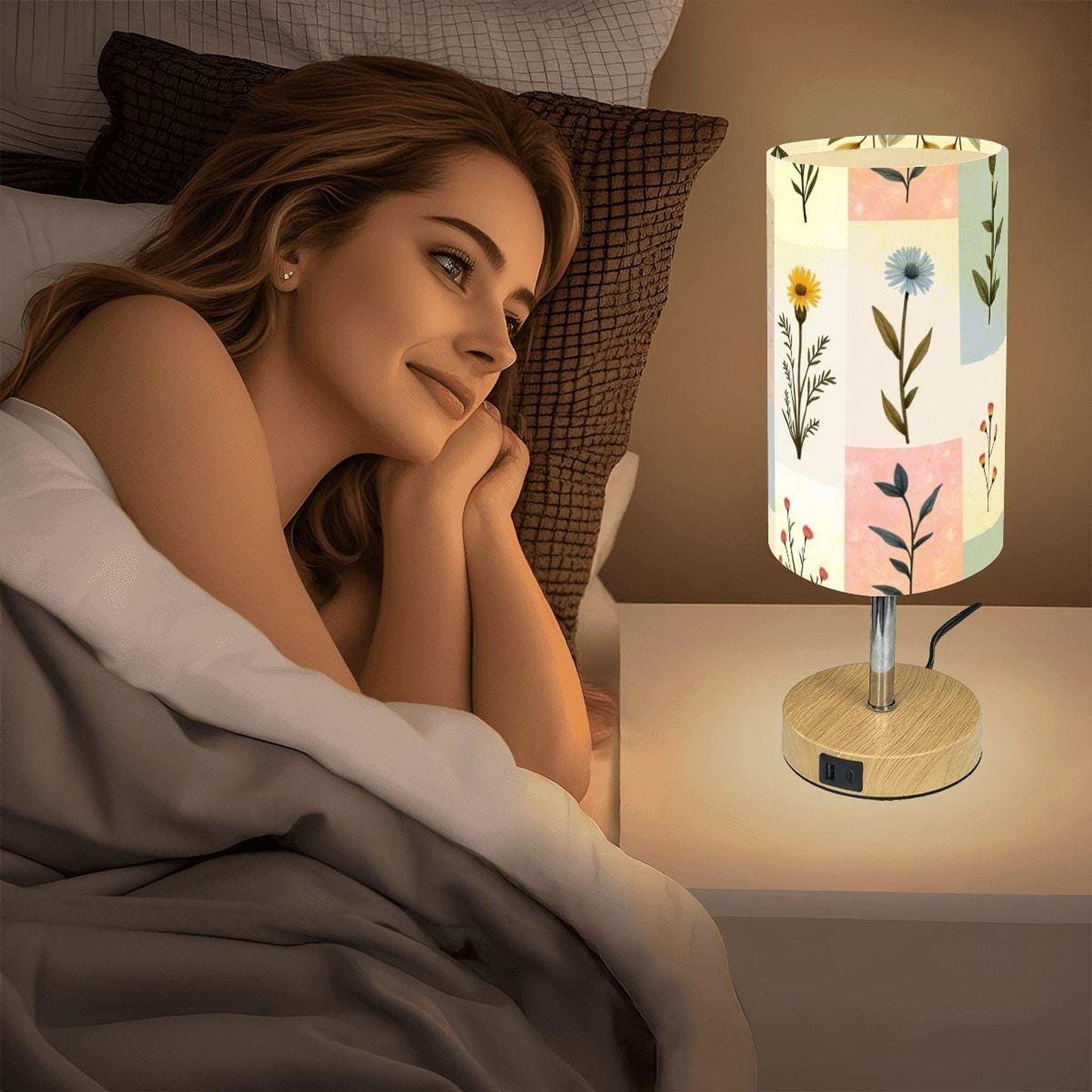 Bedside Table Lamp with USB Charging Port - Rustic Touch Control Light