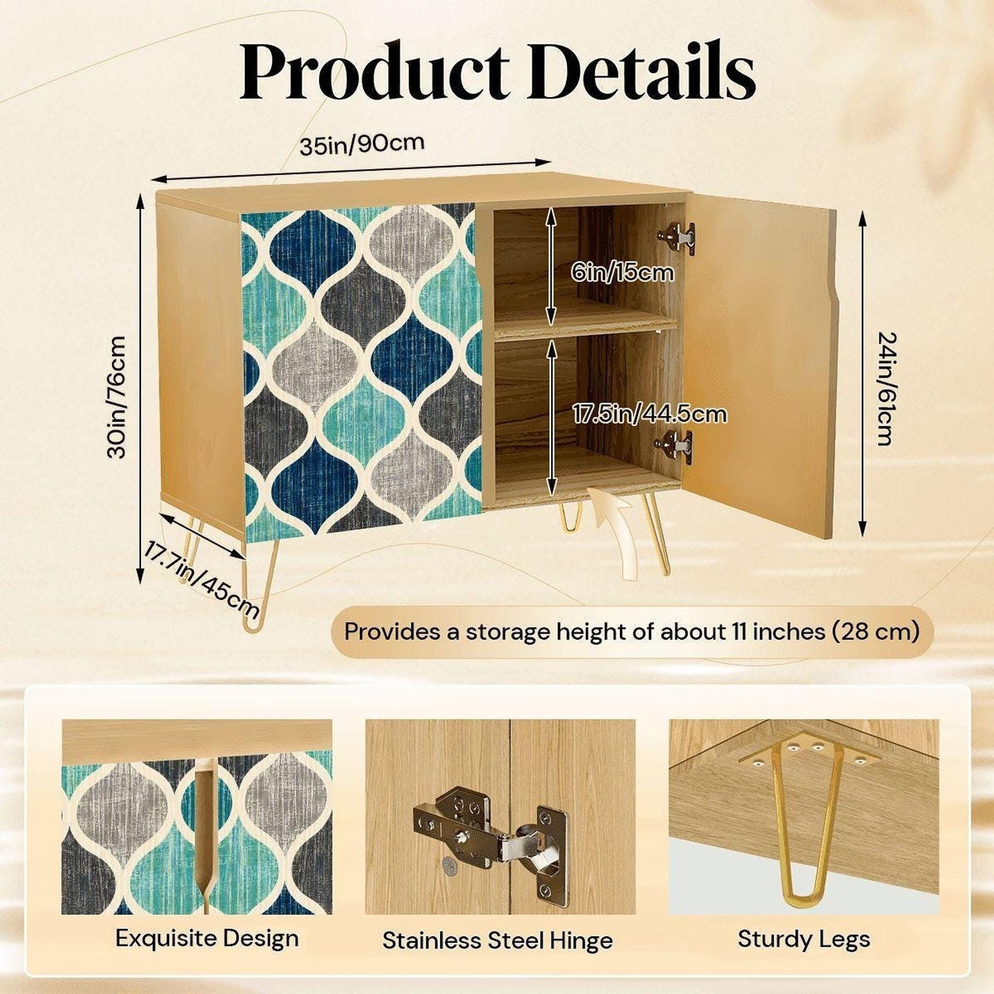 Ocean Cabinet, Mid-Century Mosaic Storage Solution with Coastal Design