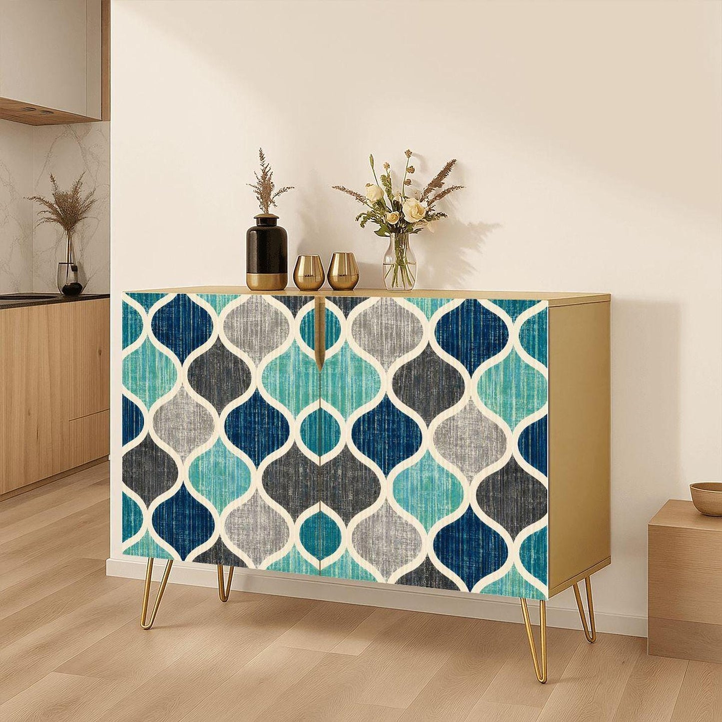 Ocean Cabinet, Mid-Century Mosaic Storage Solution with Coastal Design