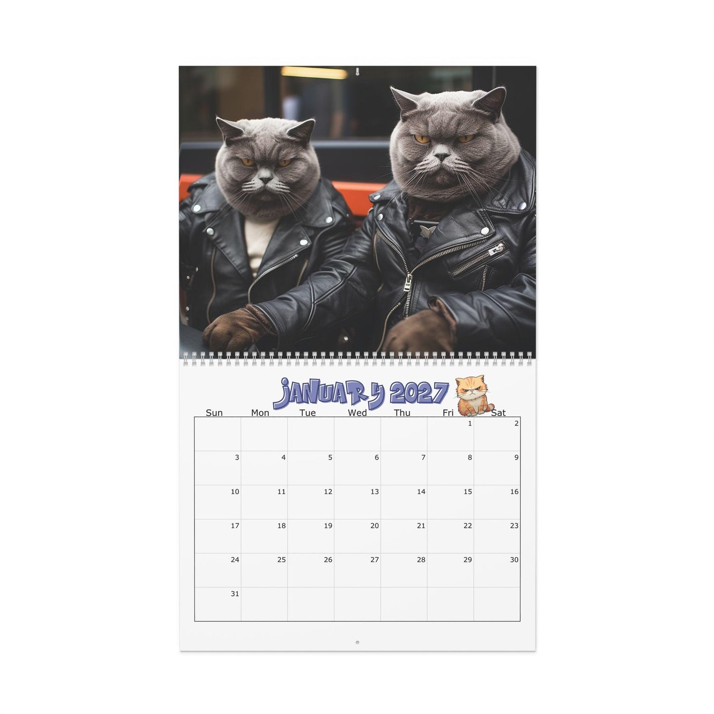Funny Thug Cat 2027 Wall Calendar: Playful Monthly Planner