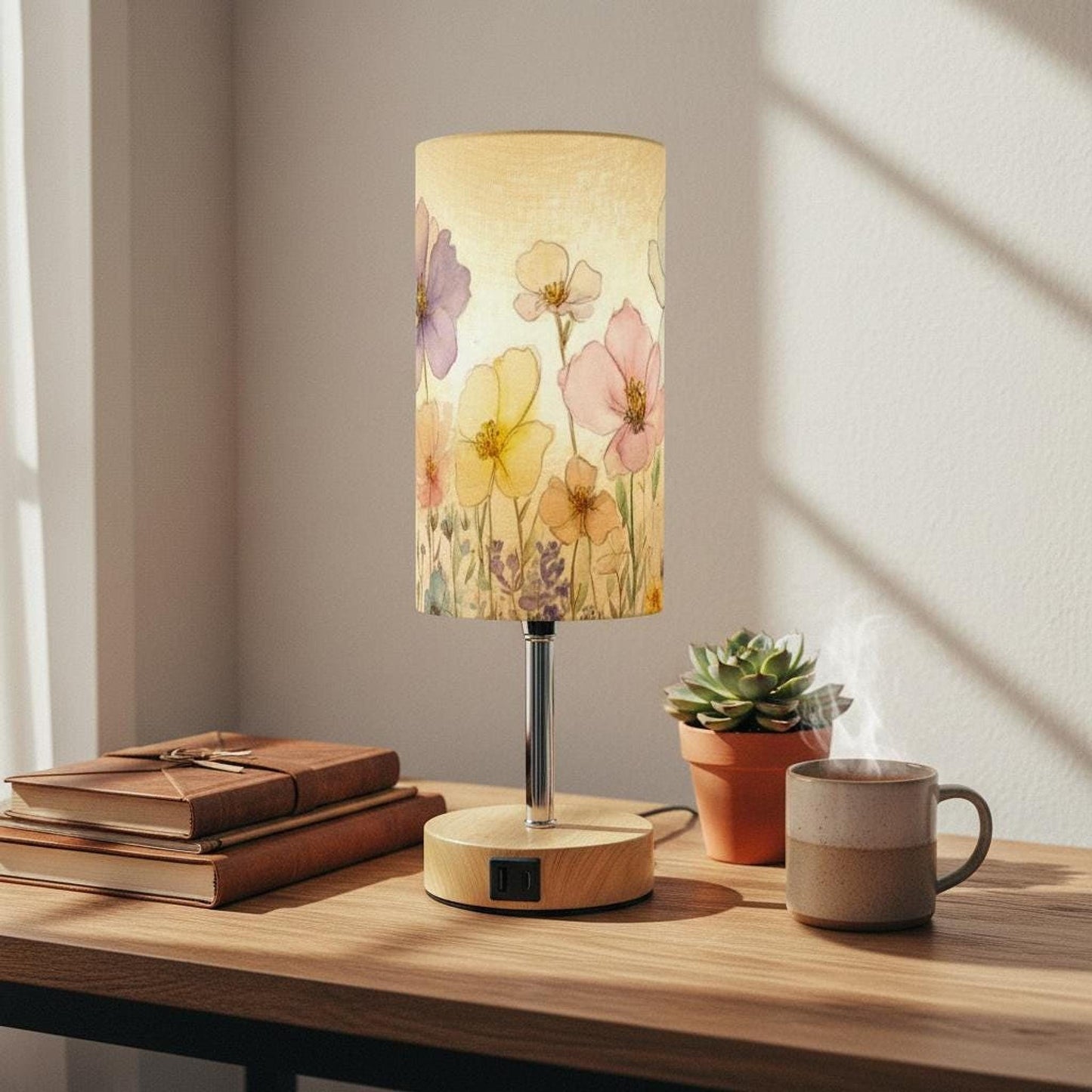 Floral Nightstand Touch Sensitive Lamp with USB Charging Port