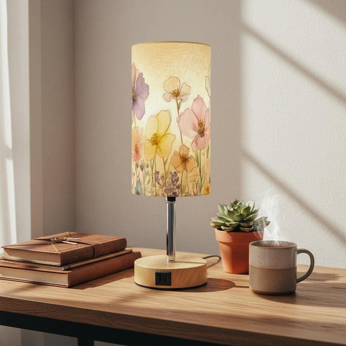 Floral Nightstand Touch Sensitive Lamp with USB Charging Port