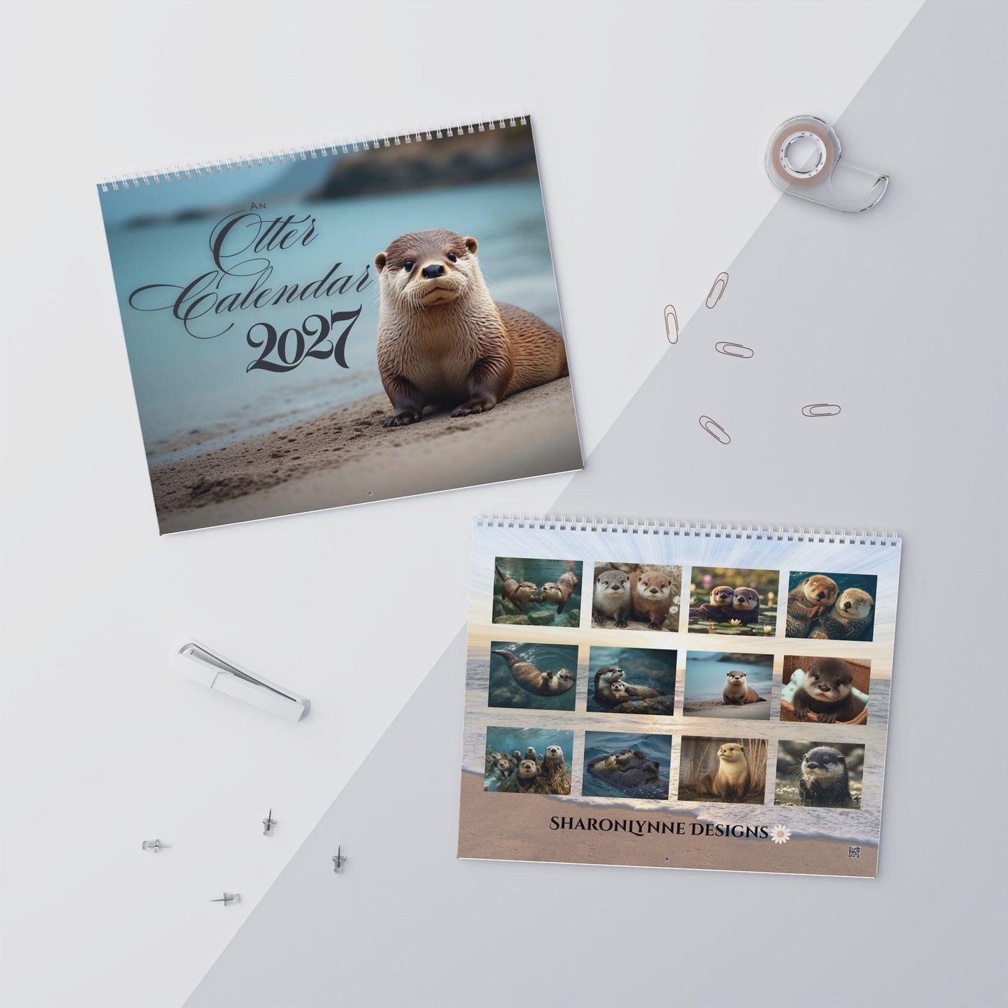 Sea Otters Wall Calendar Monthly Blank Grid Wildlife Photography Nature Marine Animal Decor Gift