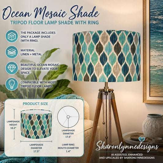 Ocean Lamp Shade, Tripod Floor with Mosaic Design