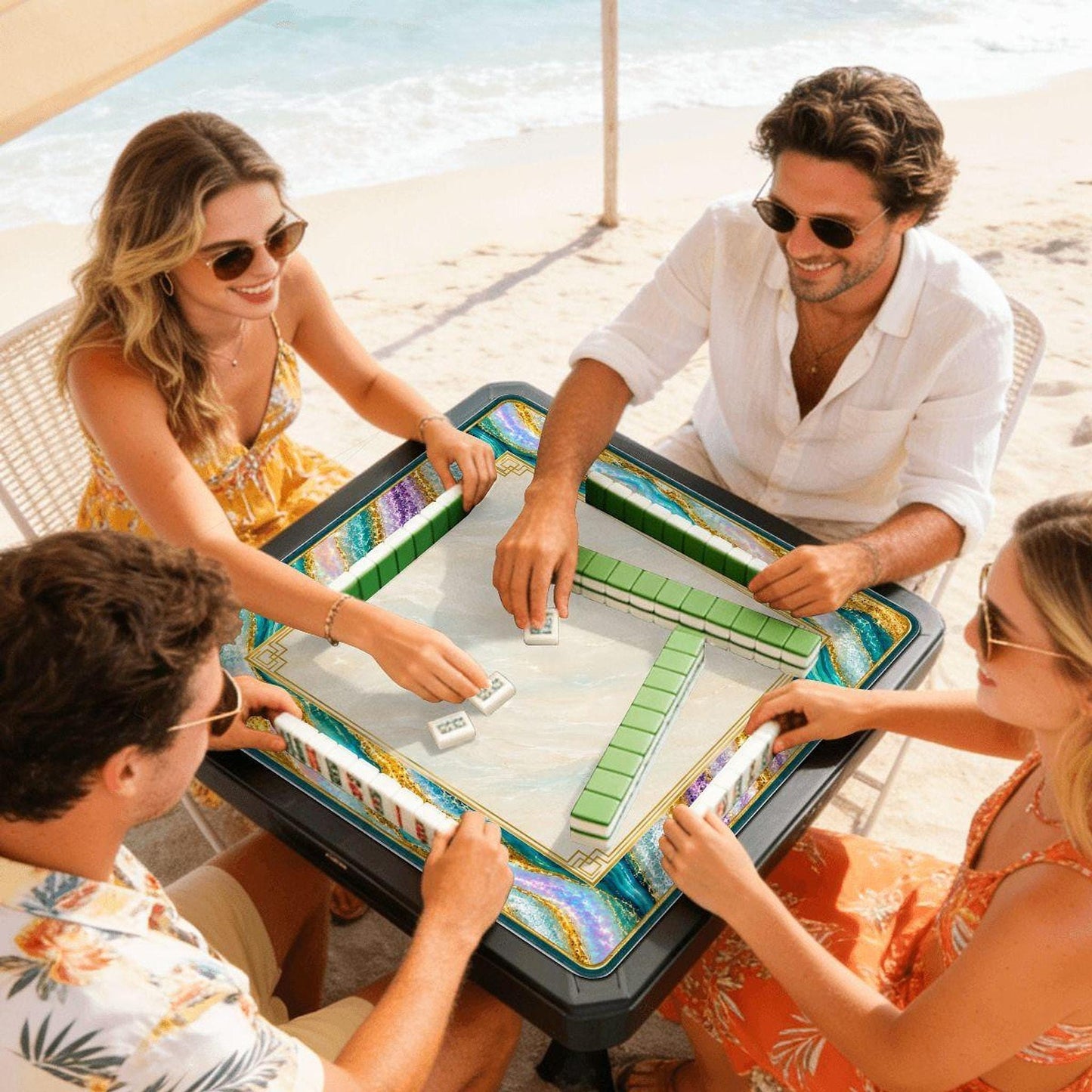 Turquoise Tide Mahjong Mat, Non-Slip Playing Surface with Storage Bag