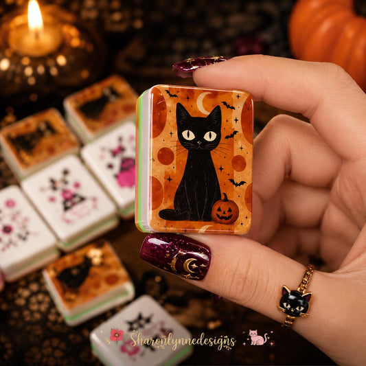 Halloween Mahjong Cat Tiles, 160-Piece Acrylic Set with Spooky Designs