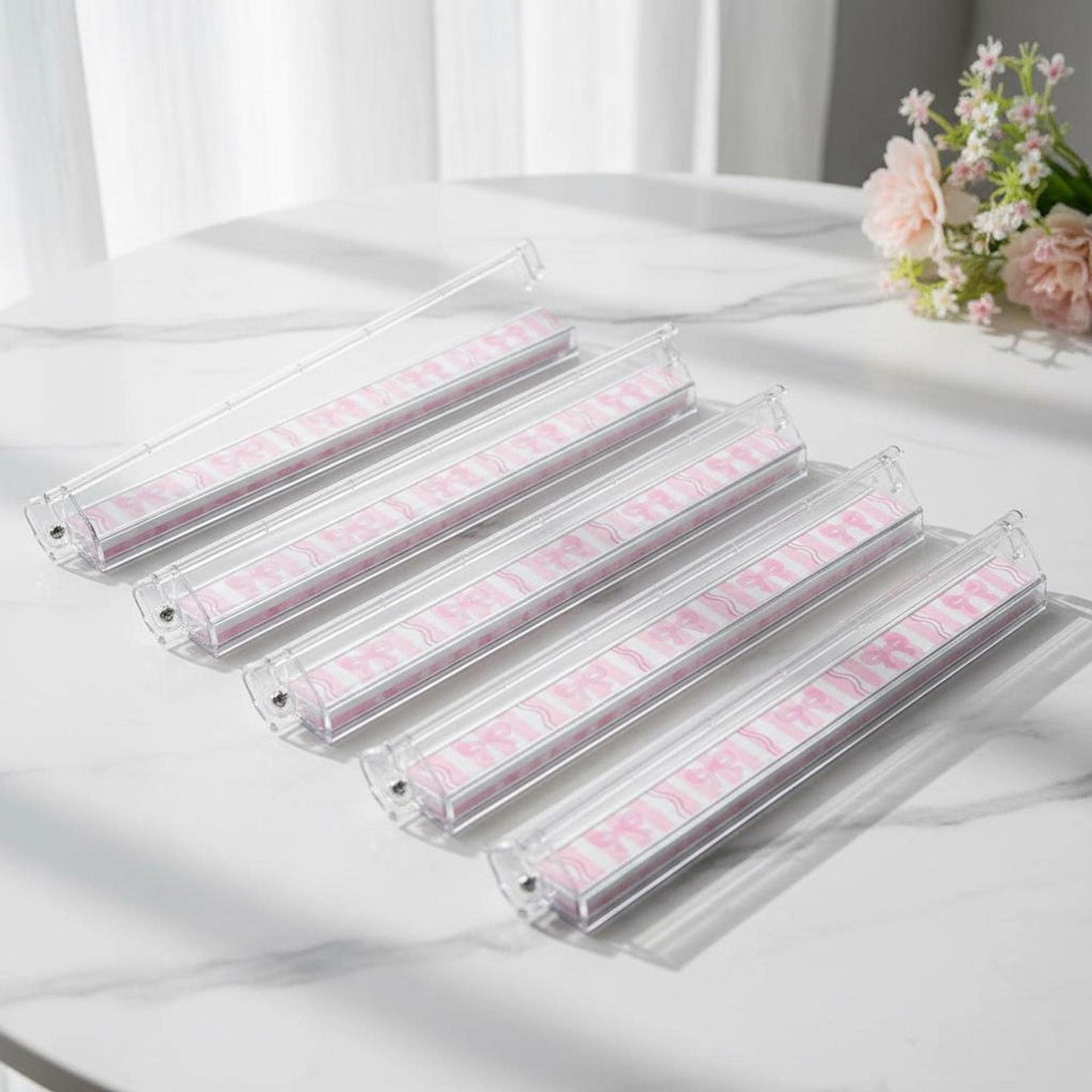 Pink Mahjong Racks Set of 4, Acrylic Tile Pushers with Card Holder