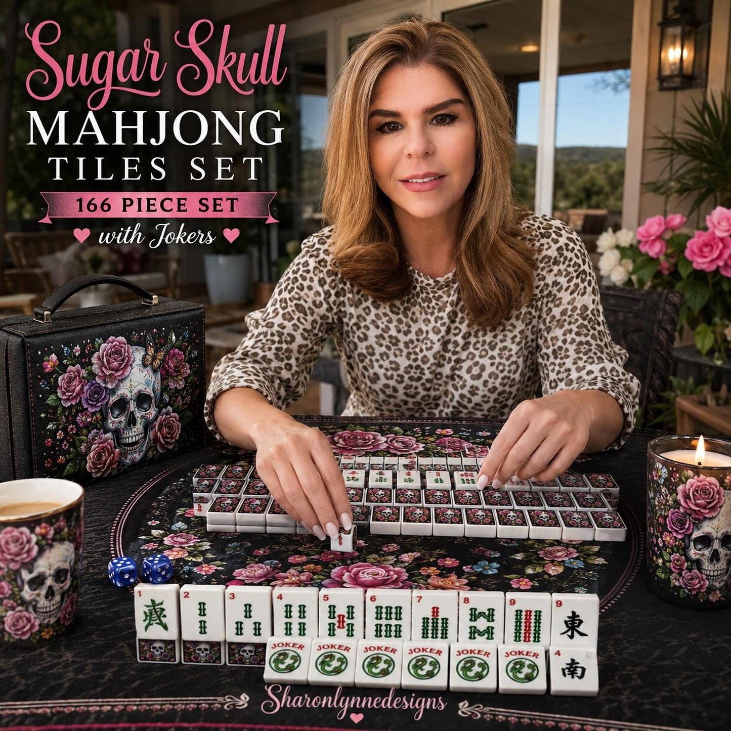 Sugar Skull American Mahjong Tile Set – 166 Piece Acrylic Game Set with Jokers