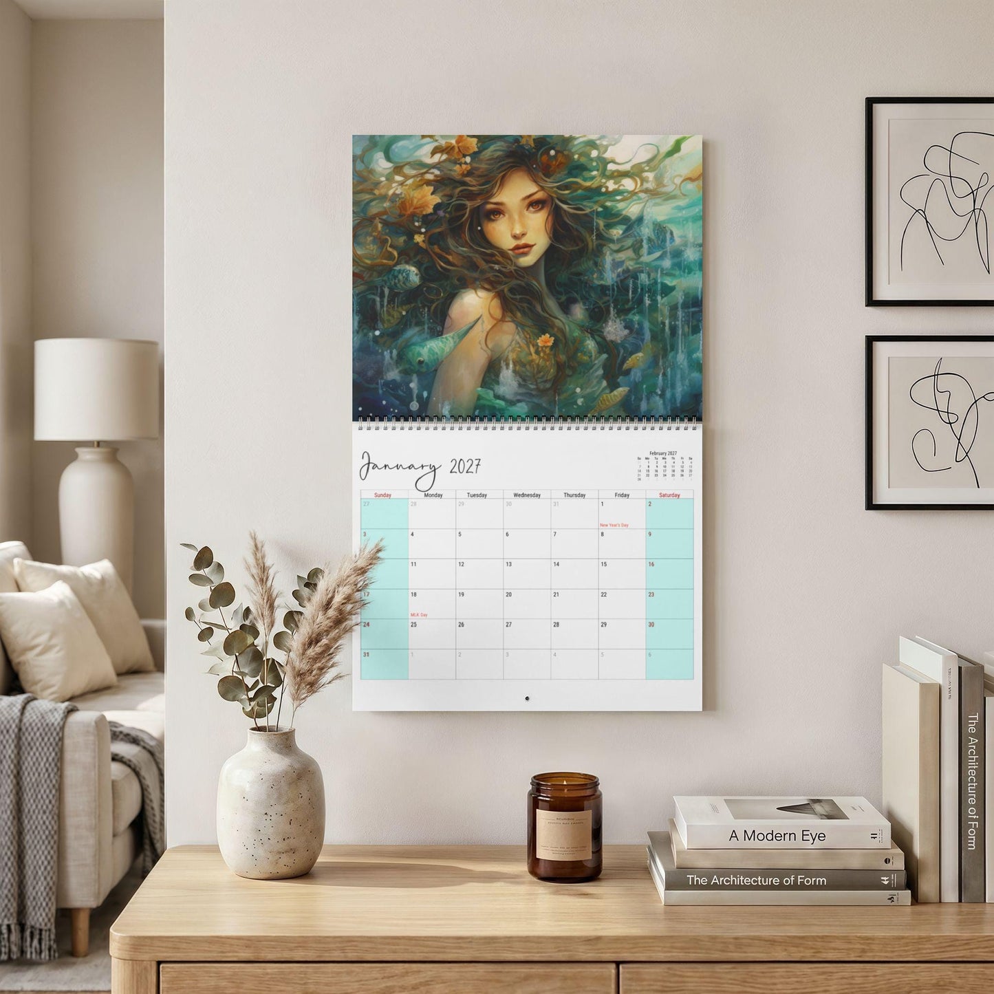 Mermaid Calendar 2027 | Illustrated Wall with Lush Artwork