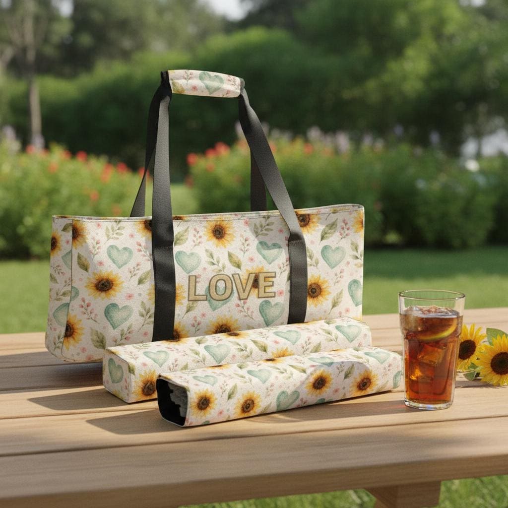 Floral Mahjong Bag Set, 3-Piece Canvas Storage Tote with Tile & Rack Bags
