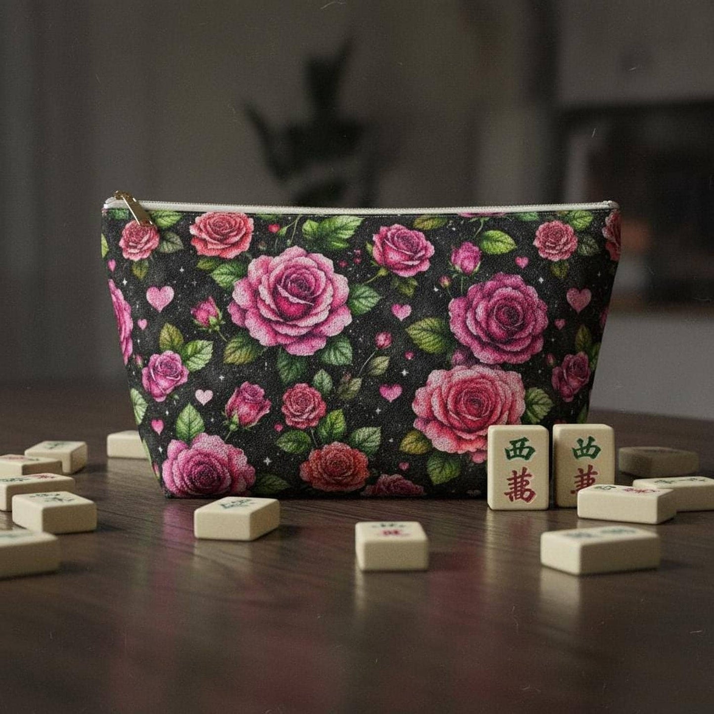 Rose Pouch with Vintage Pink on Black Background