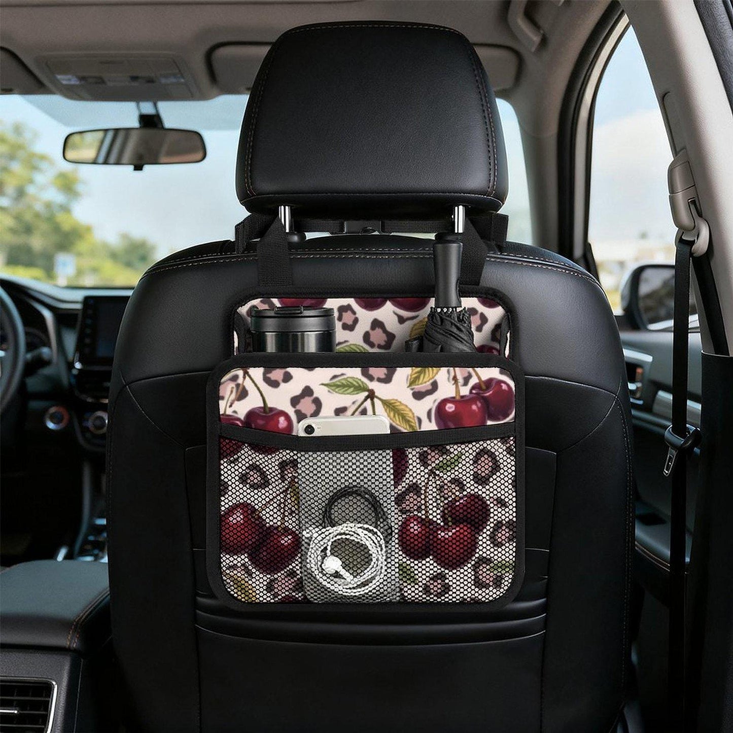 Car Seat Organizer Cherry Storage Bag, PU Leather Backseat Caddy