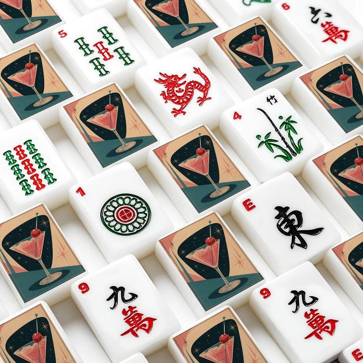 Retro Mahjong Set, 166-Piece Martini Tiles with Jokers