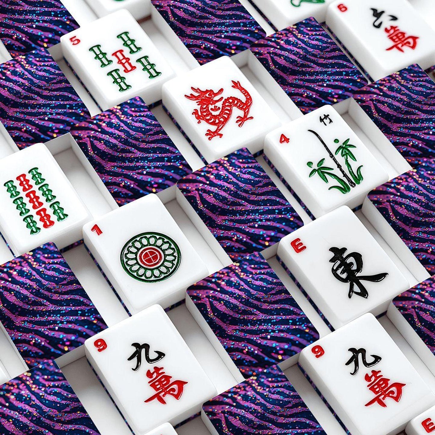 Mahjong Tile Set with Zebra Pattern - Colorful Acrylic Game Pieces