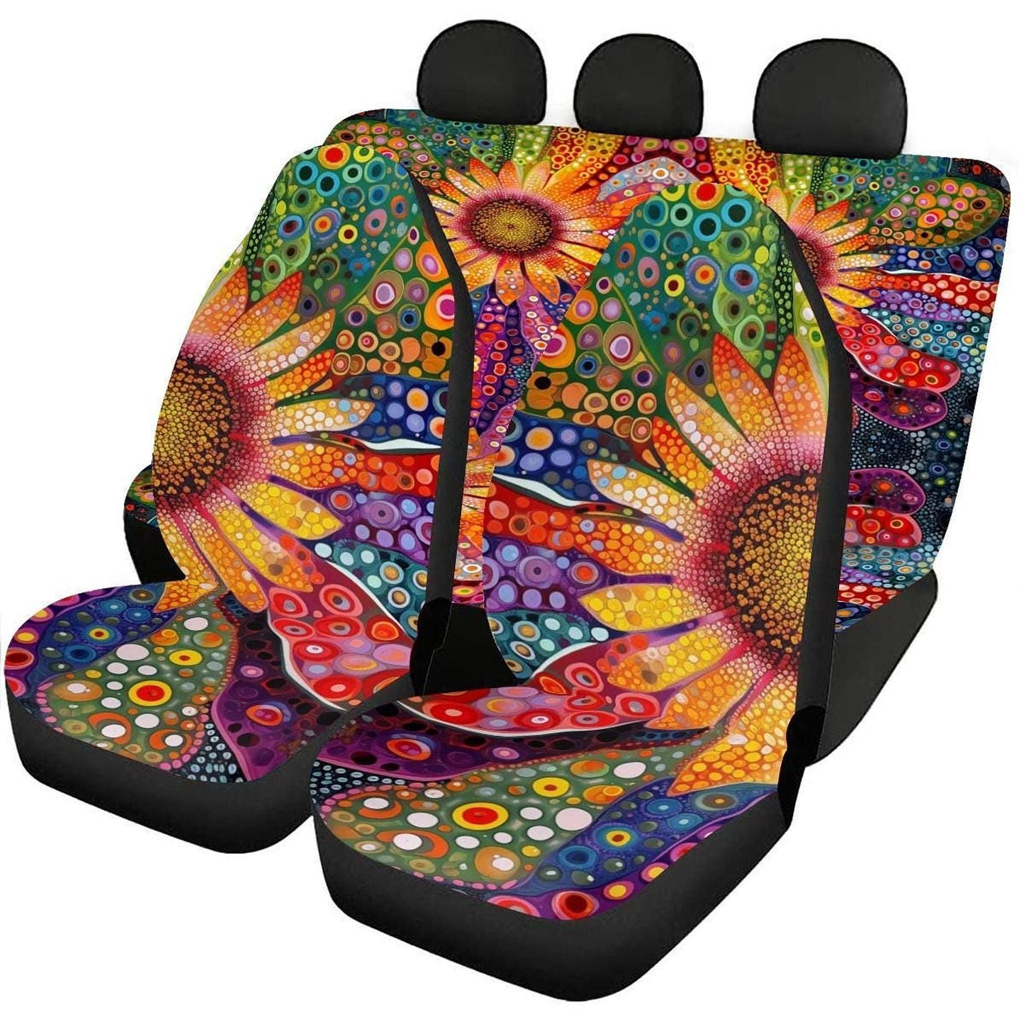 Retro Seat Covers Full Set, Colorful Floral Design with Waterproof Fabric