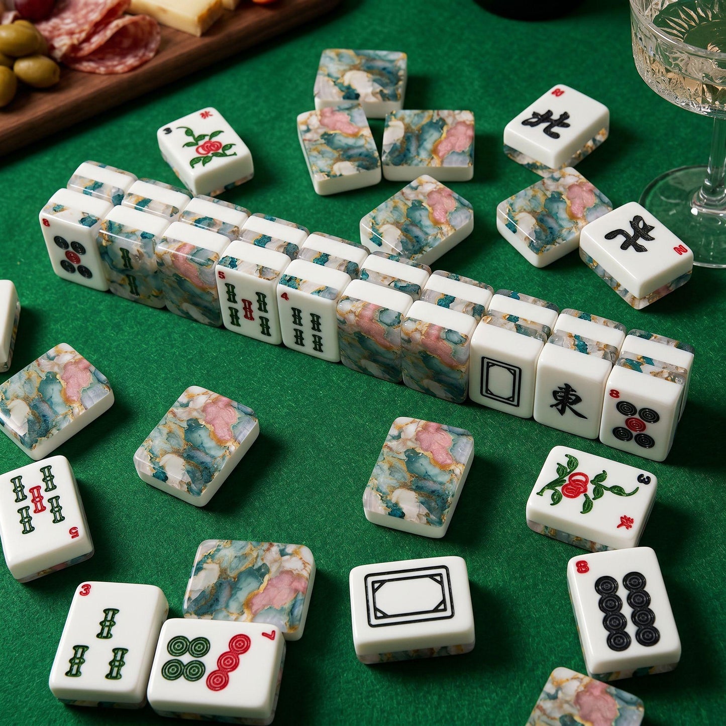 Marble Mahjong Set - Elegant American Tiles for Game Night