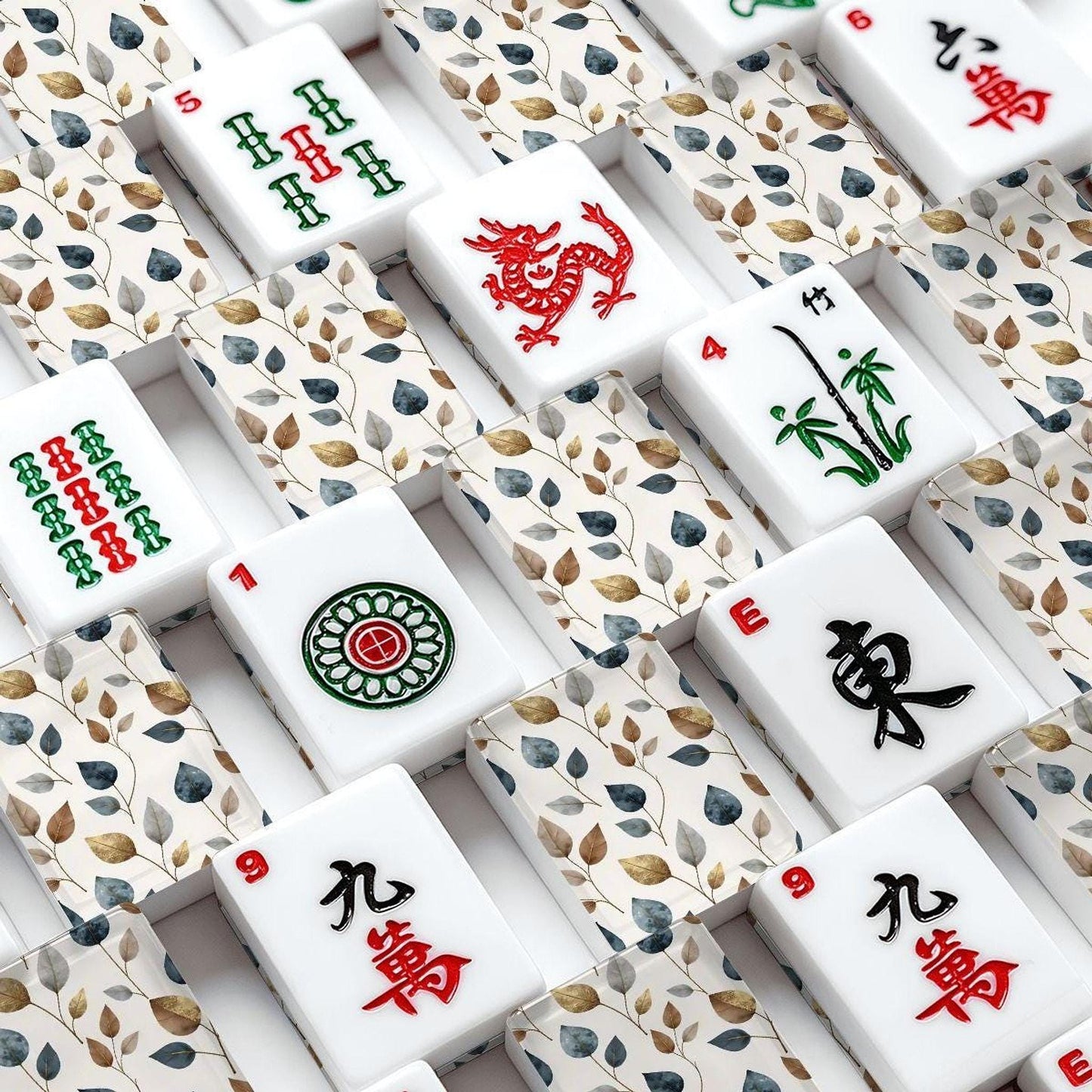 Mahjong Tile Set with Gold Leaf Accents - Acrylic Game Set for Family Fun